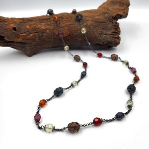 Multi-Coloured Beads on Black Chain Necklace